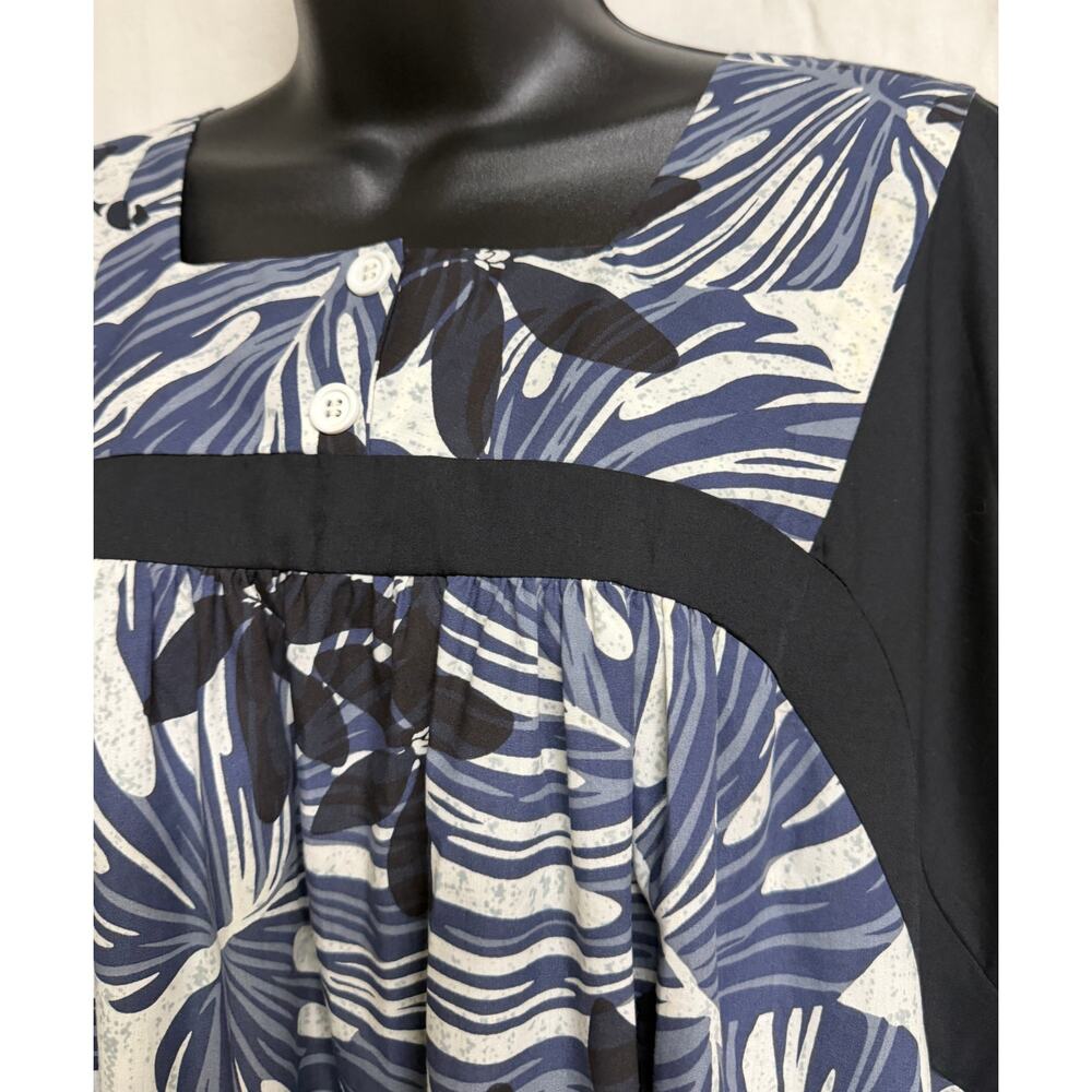 Good Times Womens Shift Midi Muumuu Dress XL Blue Black Hawaiian Aloha New - Picture 3 of 9
